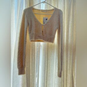 Oak + Fort Cream Fuzzy Knit Cropped Cardigan